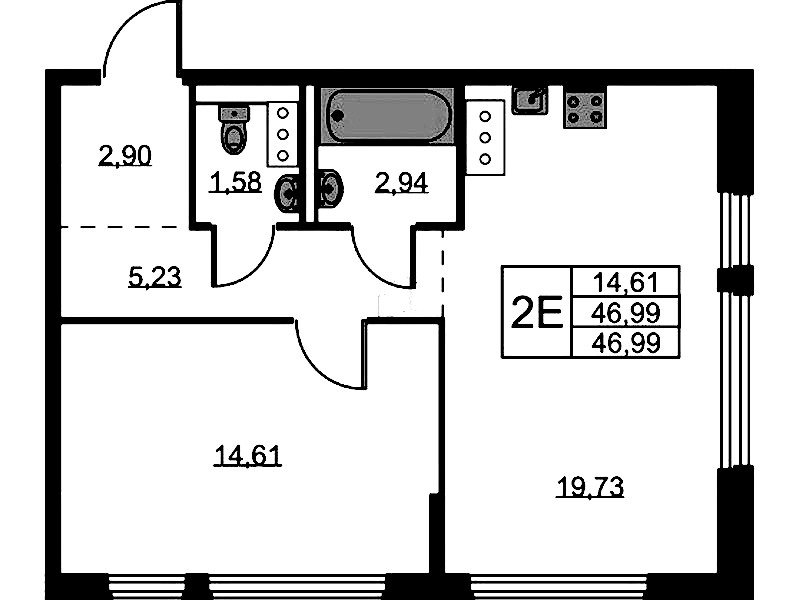 1-комнатная квартира 46.99 м², 11/11 эт., ЖК «Новое Колпино»